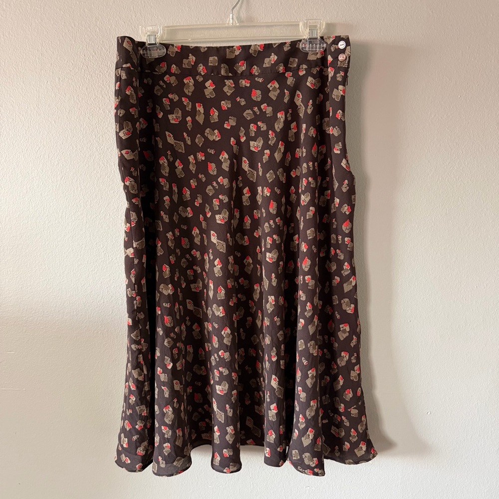 Jones New York Brown 100% Silk Midi Skirt Size 14